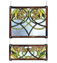 Meyda White 27233 - 21"W X 26"H Waterlily 2 -Piece Stained Glass Window