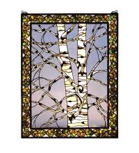 Meyda White 66636 - 28"W X 36"H Birch Tree in Winter Right Stained Glass Window