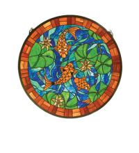 Meyda White 82558 - 24"W X 24"H Koi Pond Lily Stained Glass Window